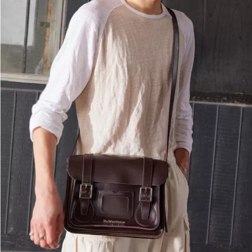 Dr. Martens Burgendy 11-inch Leather Messenger Bag